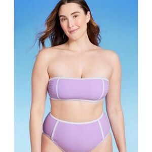 Kona Sol Terry cloth 2 piece High waist Bandeau top Bikini set Purple Size M